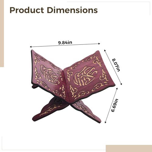 Wooden Quran Stand Holder, Foldable Book Holder, Elegant Carved Design, Portable For Reading, Ideal For Display
