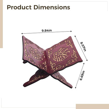 Wooden Quran Stand Holder, Foldable Book Holder, Elegant Carved Design, Portable For Reading, Ideal For Display
