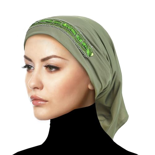 Luxor Underscarf Hijab Beanie Head Wrap Chemo Cap for Cancer Patients - color: Green