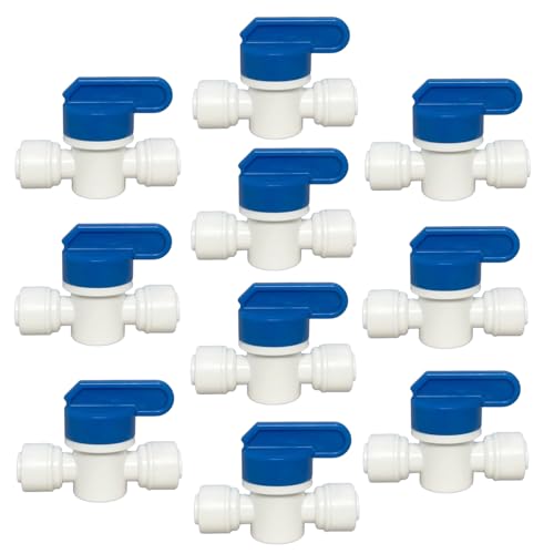 1/4 inch OD Tubing&Hose&Pipe Use Inline Shut Off Ball Valve Plastic Quick Connect Fittings for Water Purifier RODI System (Pack of 10) - style: 1/4 inch ball valve(10)