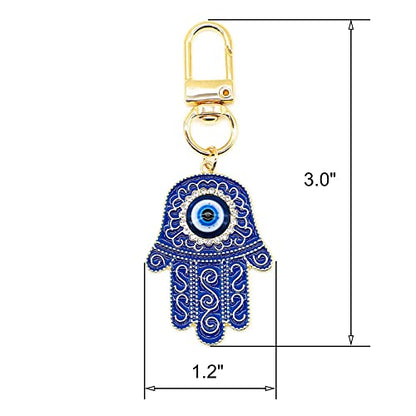 Evil Eye Keychain Hamsa Hand keychain Protection Charm for Men Women Car Key Ring Bag Purse Accessories - color: Gold Blue