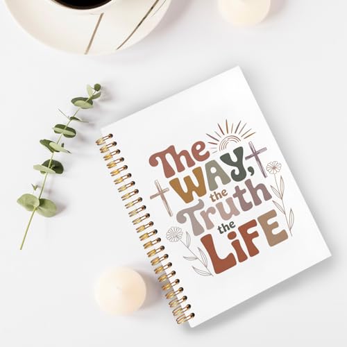 Boho Christian Spiral Notebook Journal 5.5x8.3in, the Way the Truth the Life Religious Scripture Hardcover Journal Notebook for Church Study Work Office, Christian Gifts for Women Men - color: the Way the Truth the Life