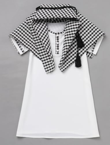 IDOPIP Muslim Baby Boys Ramadan Eid Outfit Kaftan Thobe Arabic Islamic Abaya Dubai Robe Prayer Clothes with Head Scarf + Rope - color: White, size: 0-3 Months