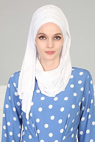 Aisha's Design Instant Hijab Scarves for Women, 95% Cotton Pretied Bonnet Turban Easy to Wear Cotton Headscarf - color: White