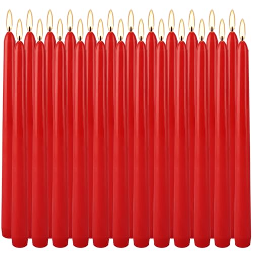 YOROXRG 24 Pack Red Taper Candles, 7-8 Hours Burn Time, Unscented, Smokeless and Dripless, 0.75 x 10 Inch Dinner Candle Set for Christmas,Household, Wedding, Party and Home Décor Candlesticks - color: Red-24
