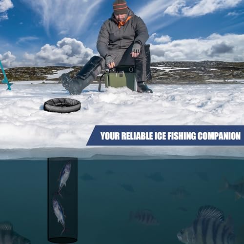 2 Pcs 35.4'' Ice Fishing Well Portable Ice Fish Accessories Catching Basket for Lightweight Fish Storage 8" Mouth Net Bag Kayak Fishing Accessories Bucket Storage Cage
