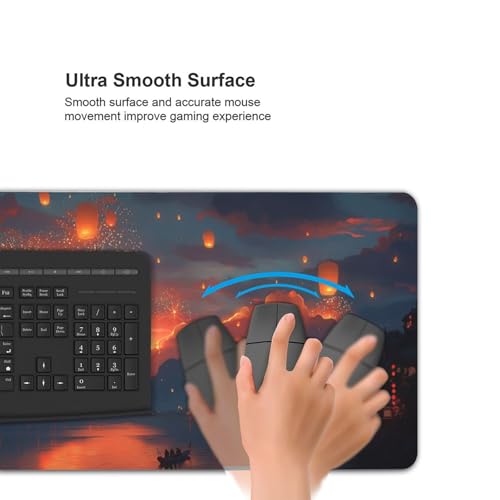 XXL Gaming Mouse Pad 35.4 x 15.7 Inch, Large Desk Mousepad | Moonlit Asian Landscape Design , Non-Slip Rubber Base, Water-Resistant Surface and Stitched Edges for Gaming, Office & Home - color: Moonlit Asian Landscape