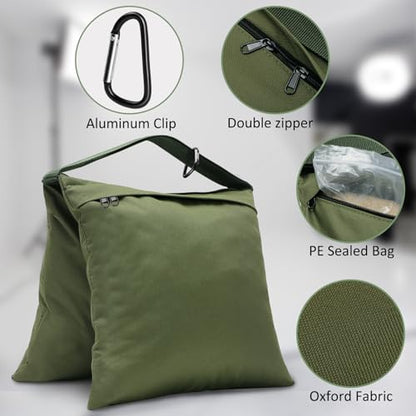 4 Packs Green Sandbag Weight Bags for Light Photography Video Equipment | Heavy Duty Saddlebags for Backdrop Stand, Photo Tripod, Canopy, Pop up Tent, Umbrella Base, Fishing Chair, Picnic Table - color: Green
