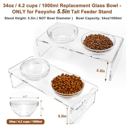 Replacement Glass Bowl for Feoyoho 5.5in Feeder Stand – 34 oz / 4.2 Cups (Replacement Only), Dishwasher & Microwave Safe - size: For 5.5ʺ Tall Stand (Medium, 34 oz)