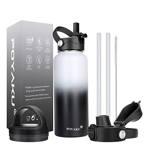 Water Bottle Insulated 32oz 40oz 64oz 128oz Straw Lid Spout Lid & 3 Lids, Leak Proof, Vacuum Insulated,Stainless Steel Water Bottle Wide Mouth for Sports, Gym or Office - color: Day & Night, size: 32 Ounces