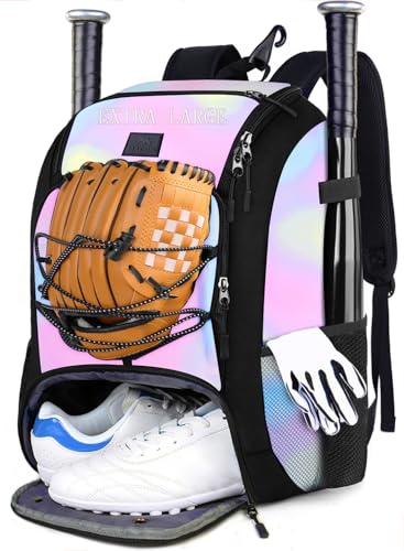 MATEIN Baseball Backpack, Softball Bat Bag with Shoes Compartment for Youth, Boys and Adult, Lightweight Baseball Bag with Fence Hook Hold TBall Bat, Batting Mitten, Helmet, Caps, Teeball Gear - color: Tie Dye, size: 47L