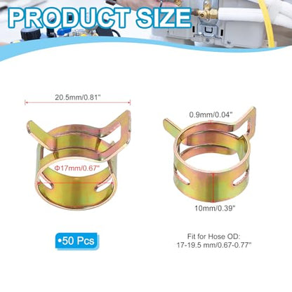 PATIKIL Spring Band Hose Pipe Clamps for 17-19.5 mm OD Hose, 50 Pack Silicone Vacuum Constant Tension Band Clips for Fuel Line Silicone Air Hose Tube Water Pipe, Gold - size: 17-19.5 mm