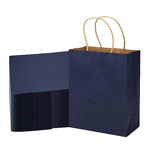 MOZRRO Gift Bags with Handles 100 Pack, 10.5x8.5x4.5 Inch Medium Size - color: Gentleman Blue