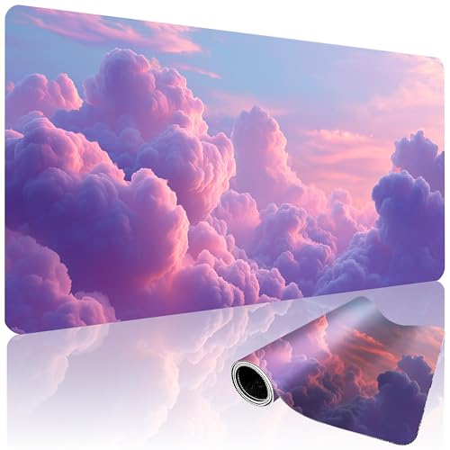XXL Gaming Mouse Pad 35.4x15.7 Inch, Large Extended Desk Mat | Mousepad with clouds design Non-Slip Rubber Base, Water-Resistant Surface and Stitched Edges for Gaming, Office & Home - color: Cloud