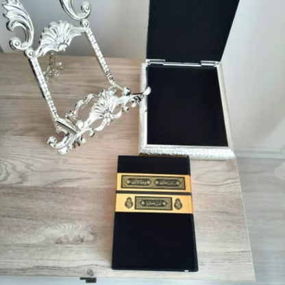 Luxury Metal Islamic Book Box | Holy Quran Storage Box | Islamic Birthday Graduation Wedding Gift | Muslim Eid Gift | Max. (14x20cm/5,7x8in) Books (Silver, Without Kaaba Quran) - color: Silver, style: Without Kaaba Quran