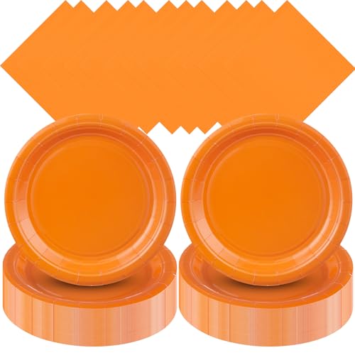 Zhehao 120 Pcs Disposable Paper Dessert Plates and Napkins Set, 7 Inch Party Cake Appetizer Plate with Napkin for Birthday Baby Shower Wedding Easter(Orange) - color: Orange