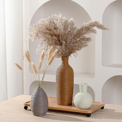 Ceramic Vases Set of 3 Modern Rustic Farmhouse Home Decor | Pottery Decorative Flower Vases for Pampas Grass Dried Fresh Flowers, Living Room, Table Centerpiece, Shelf, Mantel