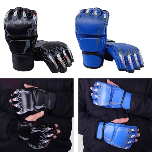 Generic 2 Pairs MMA Gloves Martial Arts Bag Gloves Boxing Fight Gloves Kickboxing Gloves for Sparring - color: Black and Blue