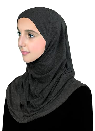Cotton Hijab for Girls Amira Muslim Kids Head Scarf Ready to Wear Easy Instant - color: Medium - Charcoal Heather, size: Large