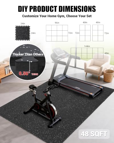 Garvee 0.56" Thick 48 Sq Ft Rubber Top Exercise Equipment Mats, 12 Tiles | High Density EVA Foam Interlocking Gym Flooring for Home Gym, Non-Slip Waterproof Workout Mat, 24x24in, Black/White - color: Black/White