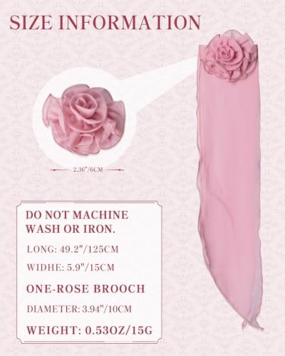 Chiffon Scarf for Women, Removable Flower Neck Scarf Light Soft Fashion Rose Scarves Versatile Headband or Hair Band - color: Dusty Pink Big Flower