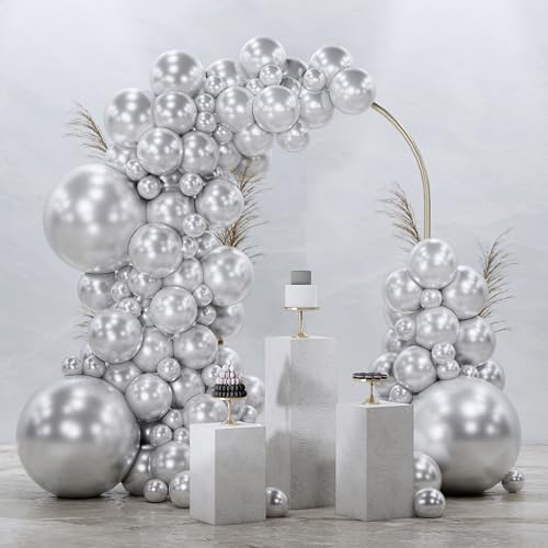 PartyWoo Silver Balloons 128 pcs Different Sizes of 18 12 10 5 Inch Silver Balloon Arch Kit Garland for Birthday Graduation Bachelorette Engagement Bridal Shower Wedding Party Decorations Silver-G102 - color: Silver-g102