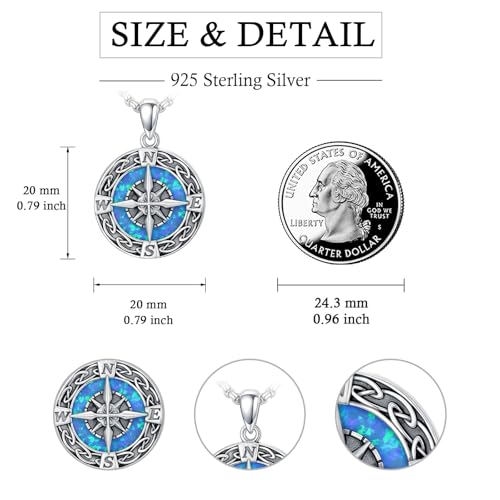 Graduation Gifts for Women 925 Sterling Silver Compass/Graduation/Vet/Cross/Stethoscope Necklace for Women - color: Compass-Blue Opal
