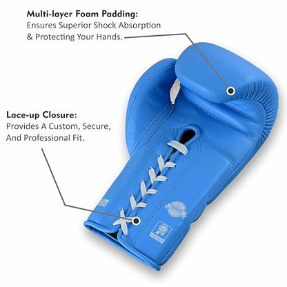 Aura 100 Full Grain Leather Lace Up Boxing Gloves for Men & Women – Professional Training, Sparring, Competition, Muay Thai, Kickboxing & Heavy Bag Gloves - color: Cyan, size: 12 OZ