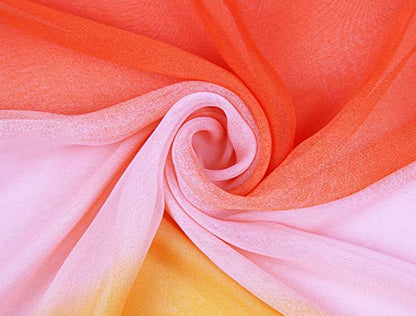 uxcell Women'sChiffon Sheer Long Scarf Silky Gradient Party - color: Red Orange Pink