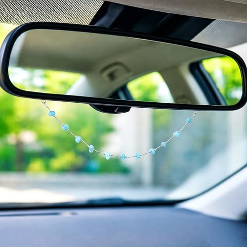 Natural Stone Rearview Mirror Charm Boho Aesthetic Blue Crystal - color: Blue Crystal Stone