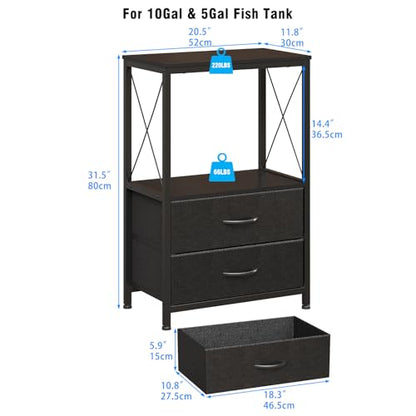 Aquarium Stand 10 Gallon with 2-Tier Shelf, Fish Tanks Stand with 2 Drawers, Metal Frame Heavy Duty Reptile/Turtle Tank Stand for Home Office, Fish Tanks Accessories Storage, Black - color: Black