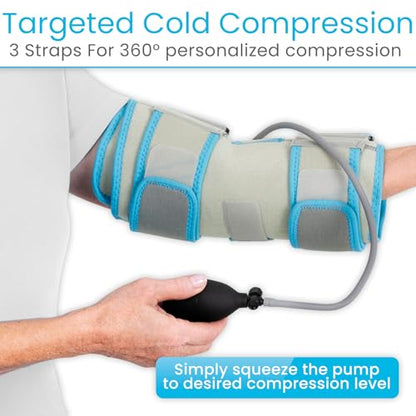 Vive Compression Elbow Ice Pack Wrap w/Inflatable Pump - Pain Relief for Fractures, Tendonitis, Tennis Elbow & Post Surgery Recovery - Adjustable Hot & Cold Therapy Brace - Arctic Flex Gel Technology - style: Compression Ice Pack