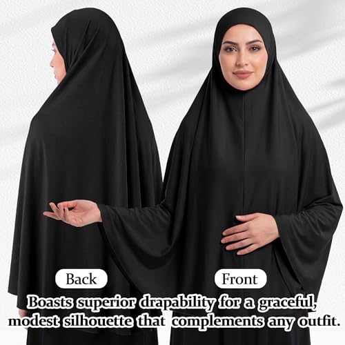 Ababalaya Women's Elegant Modest Muslim Islamic Ramadan Soft Lightweight Jersey Hijab Long Scarf - color: Black, size: Medium