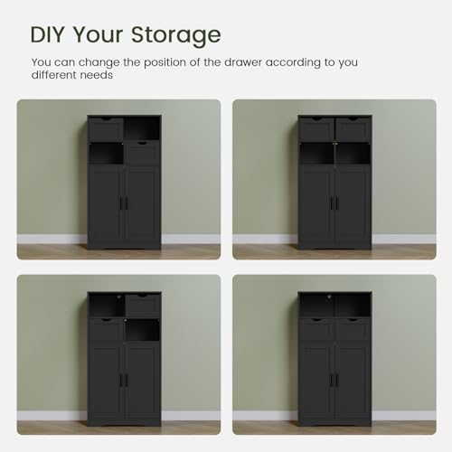 Iwell Storage Cabinet with Doors & Shelves, Kitchen Pantry Cabinet, Bathroom Cabinets for Living Room, Kitchen, Laundry, Black - color: Black