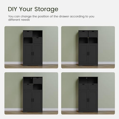 Iwell Storage Cabinet with Doors & Shelves, Kitchen Pantry Cabinet, Bathroom Cabinets for Living Room, Kitchen, Laundry, Black - color: Black