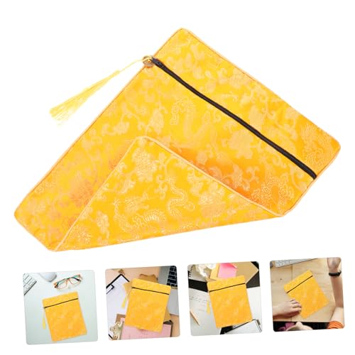 Didiseaon Silk Crafted Bible Bag Buddhist Religious Texts Holder Quran Cover Case Book Wrapping Cloth 20x25cm Yellow Prayer Bag