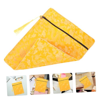 Didiseaon Silk Crafted Bible Bag Buddhist Religious Texts Holder Quran Cover Case Book Wrapping Cloth 20x25cm Yellow Prayer Bag