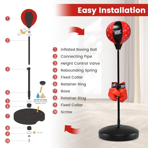 Goplus Punching Bag for Kids, Height Adjustable Reflex Bag with Boxing Gloves for Teens Children Ages 3 4 5 6 7 8+ Years Old Boys Girls, Inflatable Boxing Equipment for Christmas Birthday