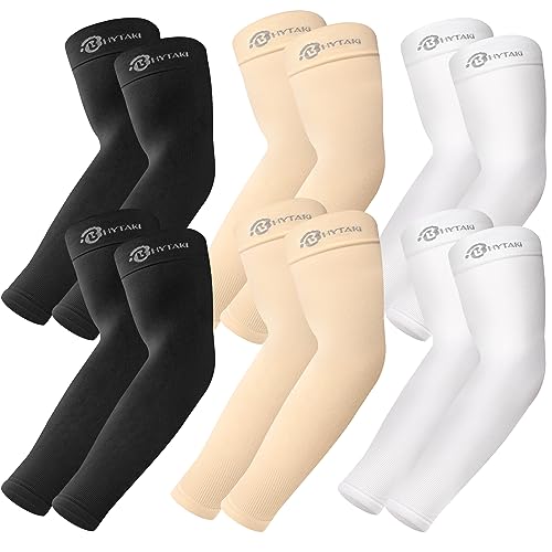 BHYTAKI UV Sun Protection Arm Sleeves, UPF 50 Sports Cooling Arm Compression Sleeves for Men Women Teenager - color: 2 Black+2 White+2 Light Beige