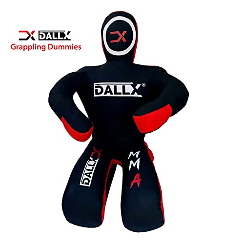 DALLX MMA Grappling Dummy BBJ Wrestling Brazilian Jiu Jitsu Punching Bag Judo Karate Throwing Boxing Fighting Dummy Self Defense Sitting Position – UNFILLED - color: BLACK RED, size: 4FT