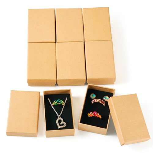 12 pcs Jewelry Wrapping Boxes Cardboard Necklace Earring Ring Boxes 3.1x2x1 Inches Wheat Paper Rectangle Rhombus Print Sponge Filled Boxes for Valentine Key Chain DIY Women Bracelets Wedding - color: Wheat