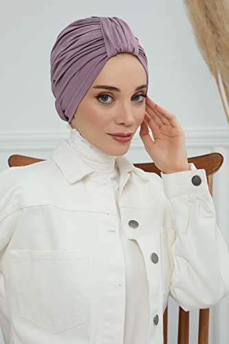Aisha's Design Instant Turban Plain Cotton Scarf Head Wrap Lightweight Hat Bonnet Cap for Women - color: Lilac