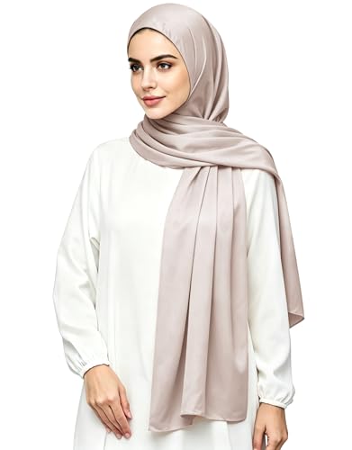 Lina & Lily Luxury Satin Hijab Head Scarf Shawl Wrap for Muslim Women Extra Long - color: Light Mink