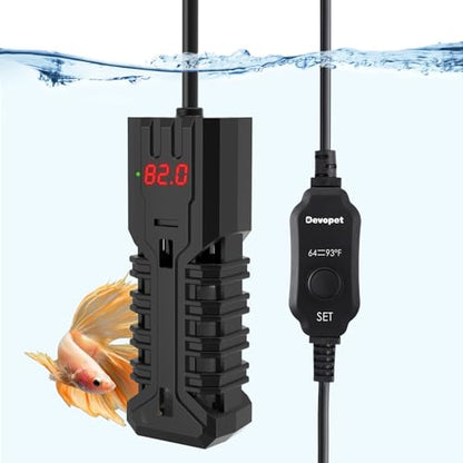 25W Aquarium Heater, Adjustable Small Fish Tank Heater, with Digital Display, Overheat Protection & Dry Run Protection, for 1-5 Gallon Water - size: For 1-5 Gal