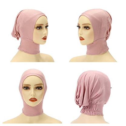 2 Pieces Jersey Muslim Inner Cap Stretch Turban Hijab Islamic Underscarf Bonnet Head Wear Neck Cover - color: Black+coffee