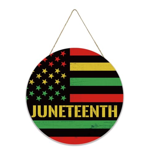 Smile Juneteenth Wooden Door Sign - Pan-African Flag Round Front Door Decor - African American Black History Month Wall Plaque - Outdoor & Indoor Porch Decorations - Black Pride Gift - style: Juneteenth