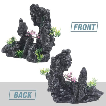 Aquarium Resin Castle Decor, Large Ancient Stone Castle Fish Tank Ornament with Caves & Tunnels, Realistic Hideout for Betta Fish, Guppies, Shrimp, Turtles (Freshwater & Saltwater Safe) (Rockery)