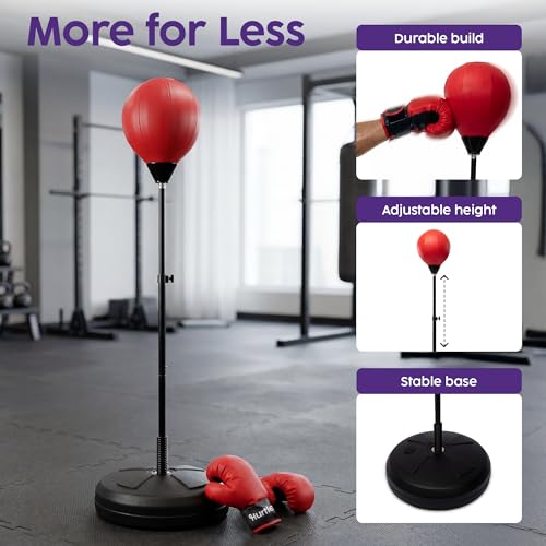 Hurtle Punching Bag with Stand for Adults and Teens, Adjustable Boxing Bag with Premium Gloves, Freestanding Reflex Bag Training Equipment for Home Workout Fitness and Stress Relief - size: 5 FT