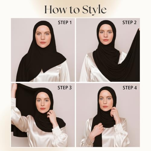 Instant Jersey Hijab for Women – Pre-Sewn Slip-On One-Piece, Soft Stretch, Opaque & Breathable - color: Black