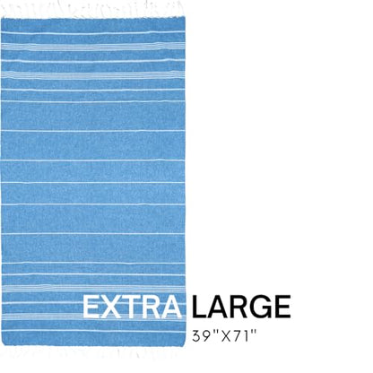 BAY LAUREL Turkish Beach Towel with Travel Bag 39 x 71 Quick Dry Sand Free Lightweight Large Oversized Towels Light - color: Blue With Mix White